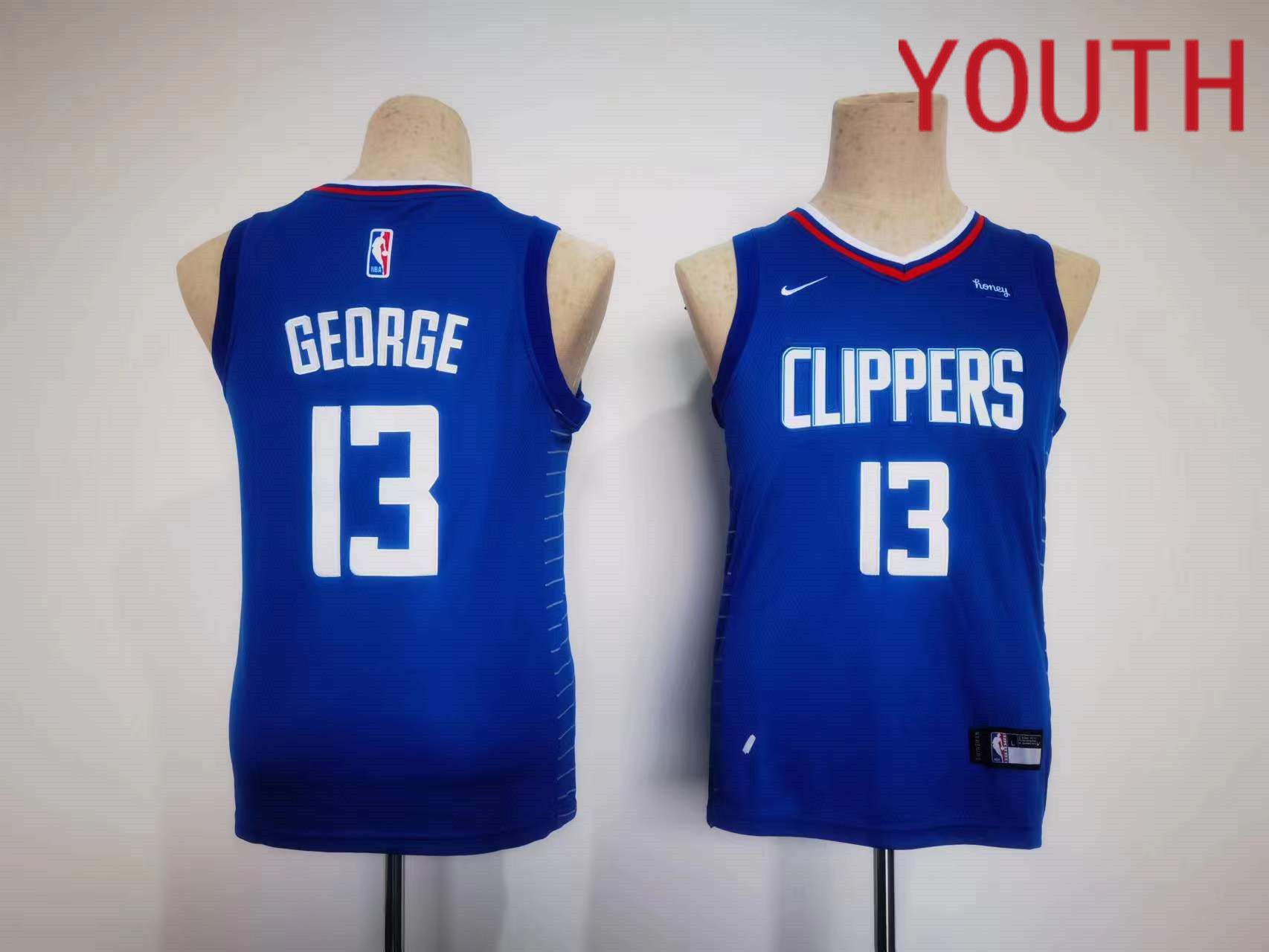 Youth Los Angeles Clippers 13 George Blue Nike Game 2023 NBA Jersey
